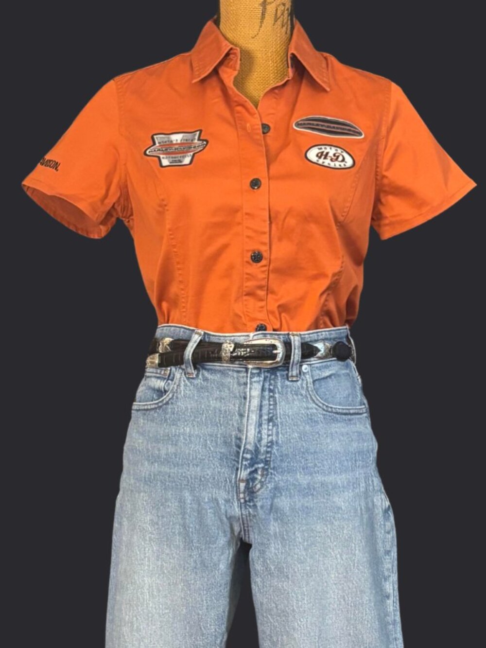 Harley Davidson Workwear Shirt Women's Small Orange Mechanic Garage Motorcycle